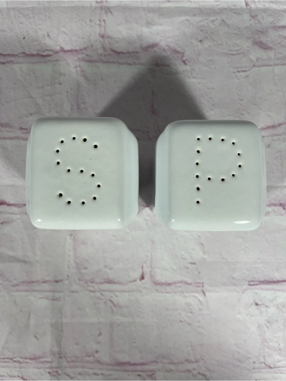 Vintage Art Deco Minimalist Ceramic White Square Salt and Pepper Shaker Pair